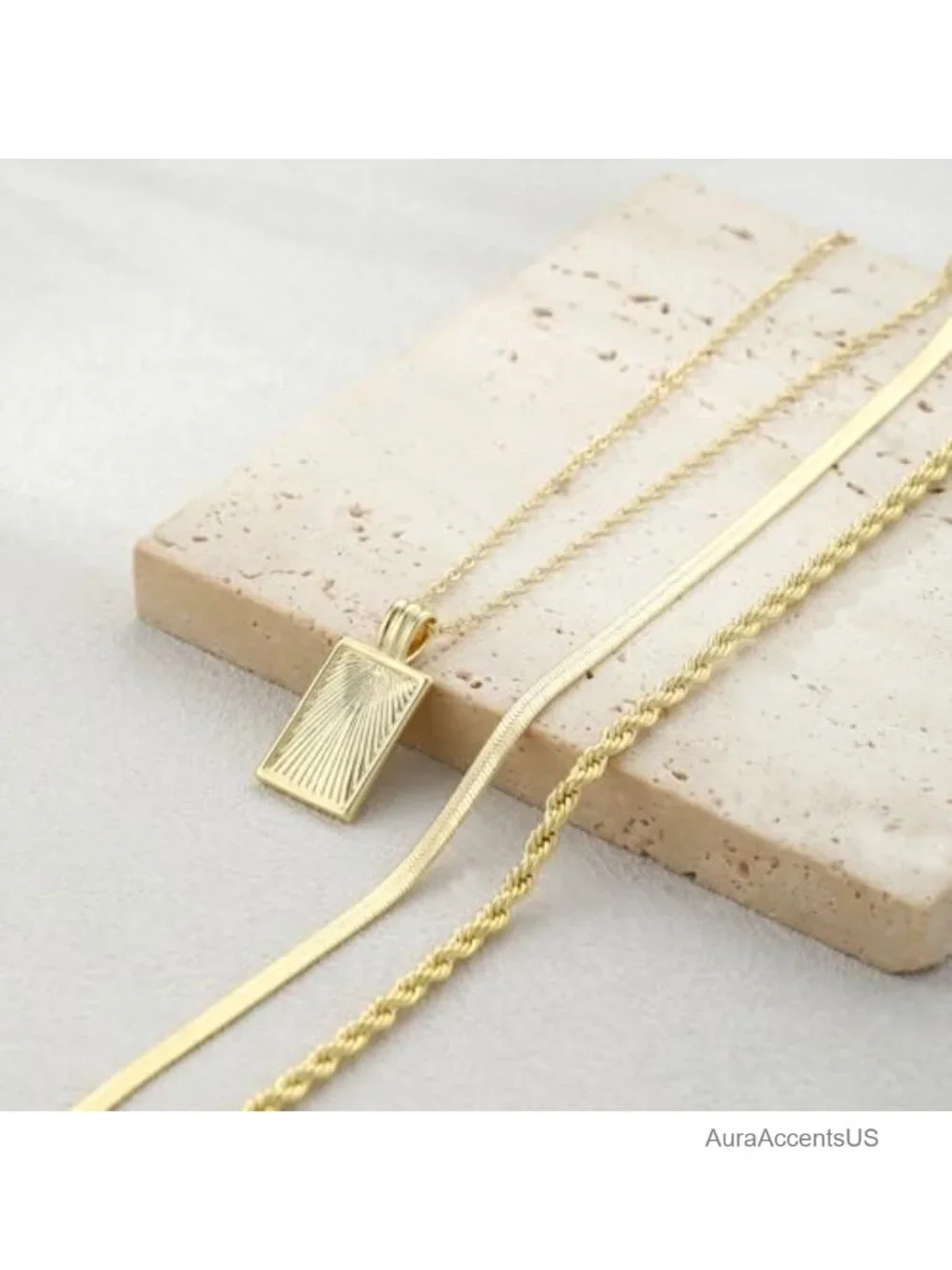 14K Real Gold Plated Layered Necklace Set, Stackable CZ Pendant Necklaces for
